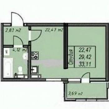 Продается 1-комнатная квартира, 29,6 м²