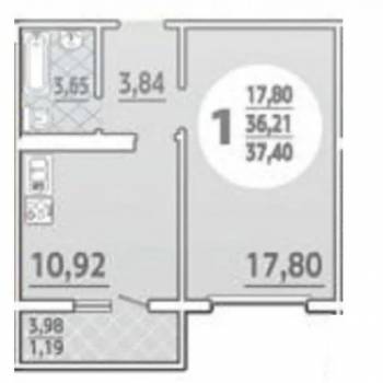 Продается 1-комнатная квартира, 37,9 м²