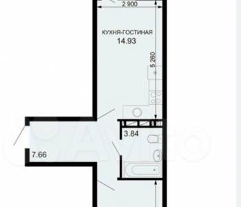 Продается 1-комнатная квартира, 42,95 м²