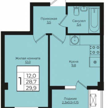 Продается 1-комнатная квартира, 29 м²