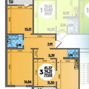 Продается 3-х комнатная квартира, 77 м²