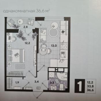 Продается 1-комнатная квартира, 36,6 м²