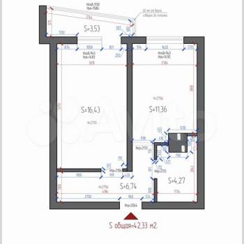 Продается 1-комнатная квартира, 42,3 м²