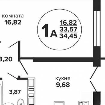 Продается 1-комнатная квартира, 34,45 м²