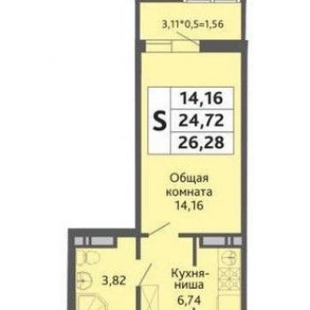 Продается 1-комнатная квартира, 27,7 м²