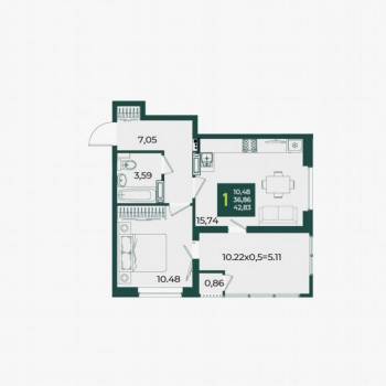 Продается 1-комнатная квартира, 38,9 м²