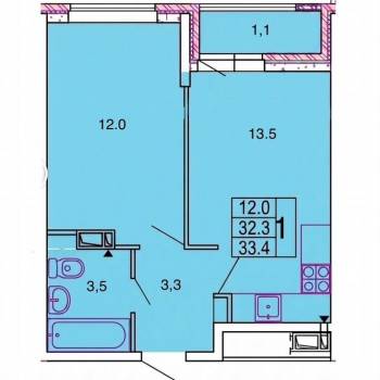 Продается 1-комнатная квартира, 33,4 м²