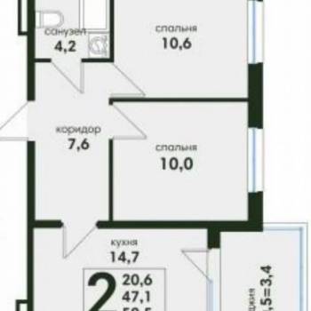 Сдается 2-х комнатная квартира, 50,1 м²
