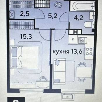 Сдается 1-комнатная квартира, 40,8 м²