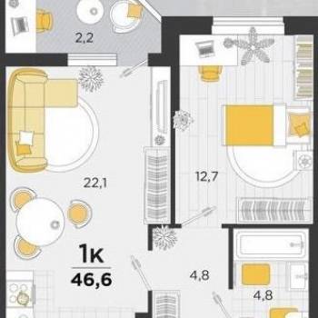 Сдается 1-комнатная квартира, 46,6 м²