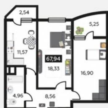 Продается 2-х комнатная квартира, 68 м²