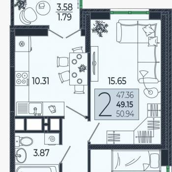 Продается 2-х комнатная квартира, 50,94 м²