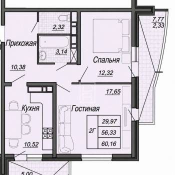 Продается 2-х комнатная квартира, 60,1 м²
