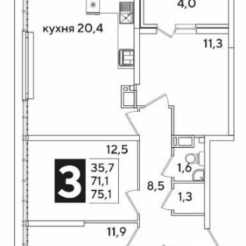 Продается 3-х комнатная квартира, 75,1 м²