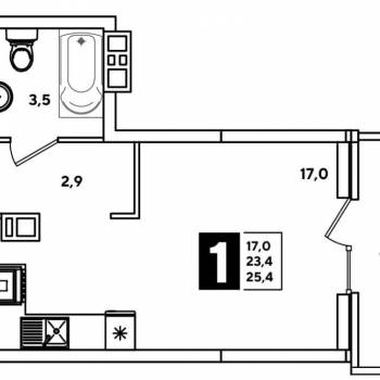 Продается 1-комнатная квартира, 23,4 м²