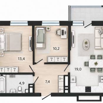 Продается 2-х комнатная квартира, 55,1 м²