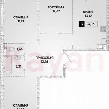 Продается 3-х комнатная квартира, 74,6 м²