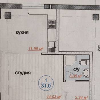 Продается 1-комнатная квартира, 31 м²