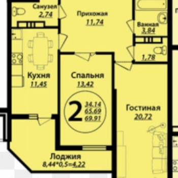 Продается 2-х комнатная квартира, 74 м²