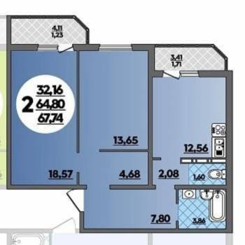 Продается 2-х комнатная квартира, 64,8 м²