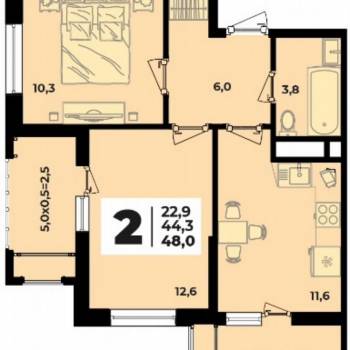 Продается 2-х комнатная квартира, 48 м²