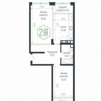 Продается 2-х комнатная квартира, 72,8 м²