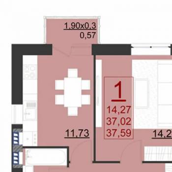 Продается 1-комнатная квартира, 38,3 м²