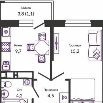 Продается 1-комнатная квартира, 34,2 м²