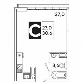 Продается 1-комнатная квартира, 30,6 м²