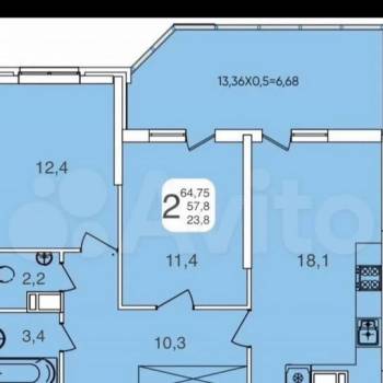 Продается 2-х комнатная квартира, 57,8 м²