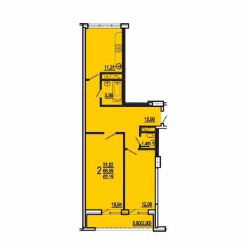 Продается 2-х комнатная квартира, 70 м²