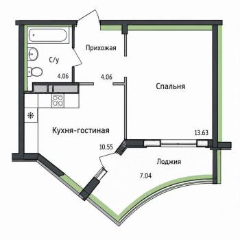 Продается 1-комнатная квартира, 39,7 м²