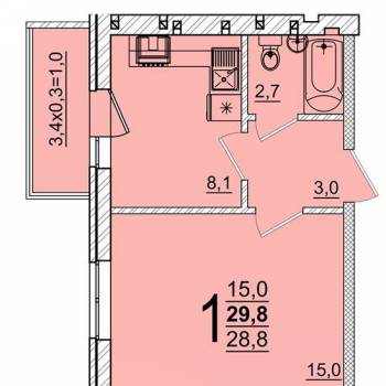 Продается 1-комнатная квартира, 29,8 м²