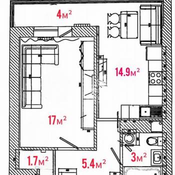 Продается 1-комнатная квартира, 46 м²