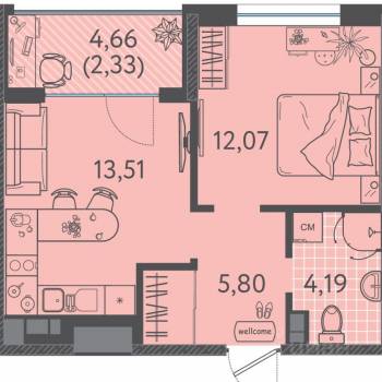 Сдается 1-комнатная квартира, 35,5 м²