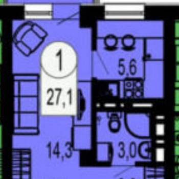 Продается 1-комнатная квартира, 27,1 м²