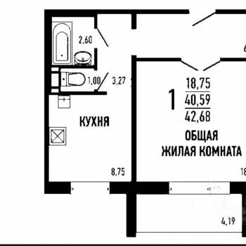 Сдается 1-комнатная квартира, 40 м²