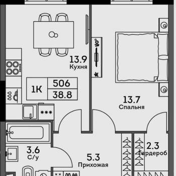 Продается 1-комнатная квартира, 39,2 м²