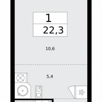 Продается 1-комнатная квартира, 22,3 м²