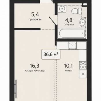 Продается 1-комнатная квартира, 36,6 м²