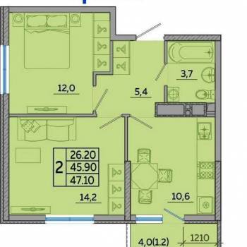 Продается 2-х комнатная квартира, 47,1 м²