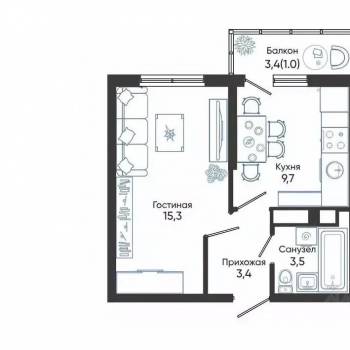 Продается 1-комнатная квартира, 32,7 м²