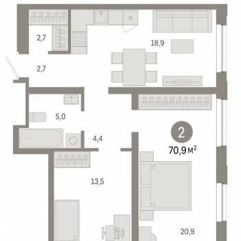 Продается 2-х комнатная квартира, 70,9 м²