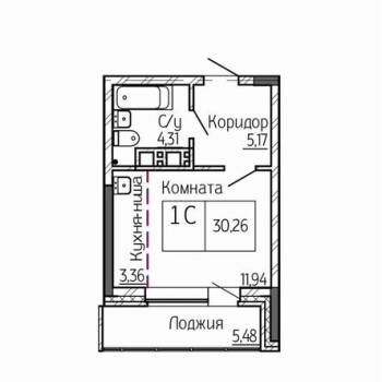 Продается 1-комнатная квартира, 30,3 м²