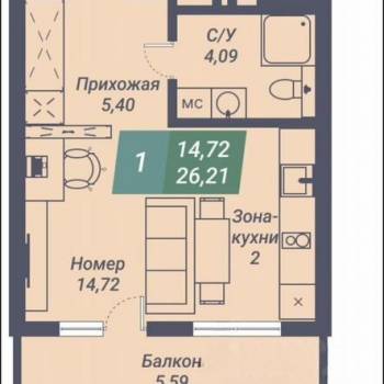 Продается 1-комнатная квартира, 32 м²