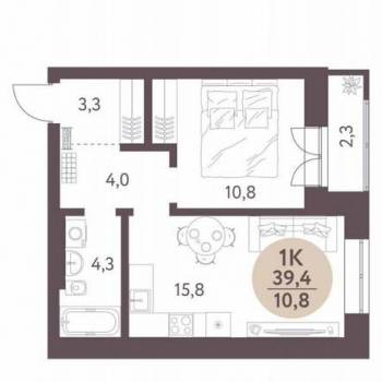 Продается 1-комнатная квартира, 39,4 м²