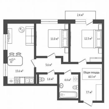 Продается 3-х комнатная квартира, 61 м²