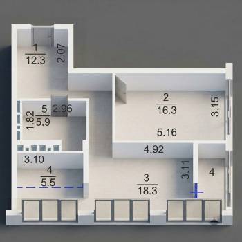 Продается 2-х комнатная квартира, 62,3 м²