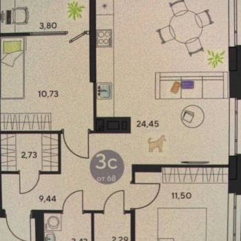 Продается 3-х комнатная квартира, 68 м²