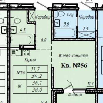 Продается 1-комнатная квартира, 38 м²